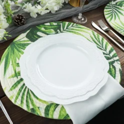 4 Pack Green Tropical Leaf Woven Cotton Table Placemats, Indoor/Outdoor Braided Dining Placemats 15" Round -Home Decor Promotional Store PLMAT COT01 LEAF D01.progressive 6f84989c 3cd0 419a afc1 65ccfc1a6073
