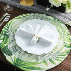4 Pack Green Tropical Leaf Woven Cotton Table Placemats, Indoor/Outdoor Braided Dining Placemats 15" Round -Home Decor Promotional Store PLMAT COT01 LEAF D02.progressive 129b9750 f19f 4a7a bd51 ae1bd03840bb