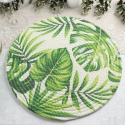4 Pack Green Tropical Leaf Woven Cotton Table Placemats, Indoor/Outdoor Braided Dining Placemats 15" Round -Home Decor Promotional Store PLMAT COT01 LEAF D03.progressive b1653200 d644 4d94 bdac b1e90c6ef97b