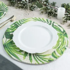 4 Pack Green Tropical Leaf Woven Cotton Table Placemats, Indoor/Outdoor Braided Dining Placemats 15" Round -Home Decor Promotional Store PLMAT COT01 LEAF D05.progressive 3c4b3952 cad7 471c 9029 46a90463c6c5