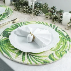 4 Pack Green Tropical Leaf Woven Cotton Table Placemats, Indoor/Outdoor Braided Dining Placemats 15" Round -Home Decor Promotional Store PLMAT COT01 LEAF D07.progressive bb64932d a1f1 476c bab8 a949f3a7cac7