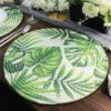 4 Pack Green Tropical Leaf Woven Cotton Table Placemats, Indoor/Outdoor Braided Dining Placemats 15" Round