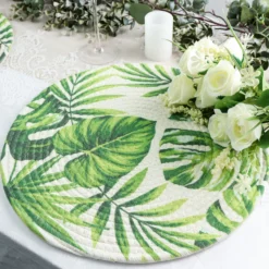 4 Pack Green Tropical Leaf Woven Cotton Table Placemats, Indoor/Outdoor Braided Dining Placemats 15" Round -Home Decor Promotional Store PLMAT COT01 LEAF D09.progressive 5bfef2a9 ead3 4ce8 9777 6886dd491047
