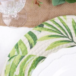4 Pack Green Tropical Leaf Woven Cotton Table Placemats, Indoor/Outdoor Braided Dining Placemats 15" Round -Home Decor Promotional Store PLMAT COT01 LEAF D13.progressive d7fb7d2d f37d 4660 9b3d 9f806740fc20