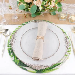 4 Pack Green Tropical Leaf Woven Cotton Table Placemats, Indoor/Outdoor Braided Dining Placemats 15" Round -Home Decor Promotional Store PLMAT COT01 LEAF D17.progressive 48f79644 1469 410d 8136 8107a4542c45