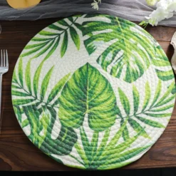 4 Pack Green Tropical Leaf Woven Cotton Table Placemats, Indoor/Outdoor Braided Dining Placemats 15" Round -Home Decor Promotional Store PLMAT COT01 LEAF 02.progressive 1761595c 267c 489c 9218 2446af9bc72f