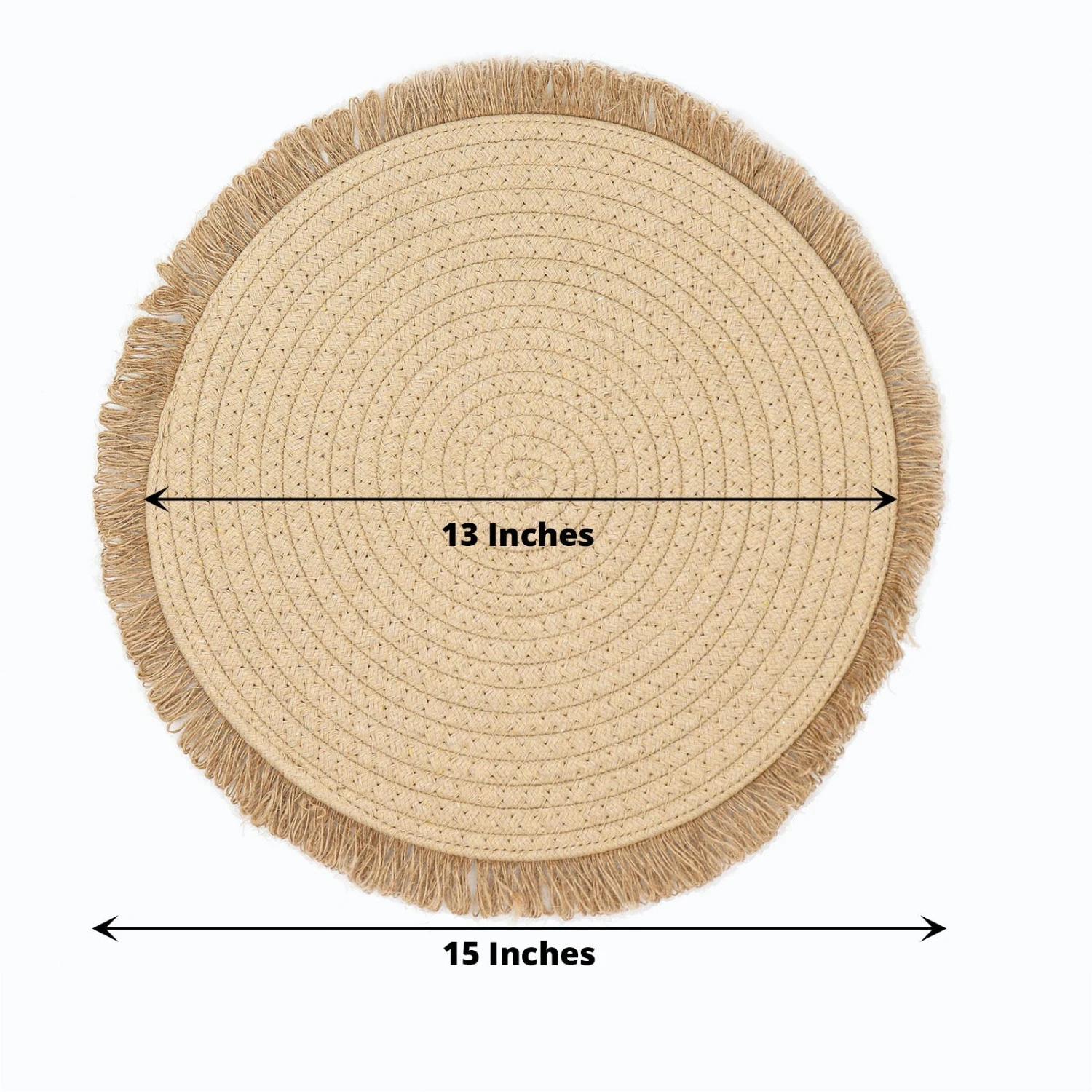 4 Pack Natural Rustic Burlap Jute Placemats Fringed Edges, Farmhouse Placemats With Trim 15" Round 19 4 Pack Natural Rustic Burlap Jute Placemats Fringed Edges, Farmhouse Placemats With Trim 15" Round - Image 19