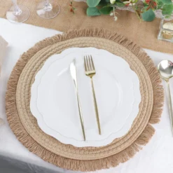 4 Pack Natural Rustic Burlap Jute Placemats Fringed Edges, Farmhouse Placemats With Trim 15" Round 36 4 Pack Natural Rustic Burlap Jute Placemats Fringed Edges, Farmhouse Placemats With Trim 15" Round -Home Decor Promotional Store PLMAT COT02 NAT D17.progressive 3f8202b9 f8df 47da 9448 2ed137ce6232