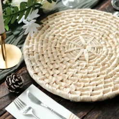 4 Pack Natural Corn Husk Round Woven Placemats, Braided Rustic Rattan Tablemats 15" -Home Decor Promotional Store PLMAT JUTE02 NAT D05.progressive fb434d6f 4012 4a23 a88f 16efc18570e2