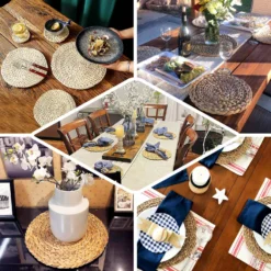 4 Pack Natural Corn Husk Round Woven Placemats, Braided Rustic Rattan Tablemats 15" -Home Decor Promotional Store PLMAT JUTE02 NAT EBC2