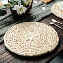 4 Pack Natural Corn Husk Round Woven Placemats, Braided Rustic Rattan Tablemats 15" -Home Decor Promotional Store PLMAT JUTE02 NAT 01.progressive 01fa0ca7 ecd3 4c40 ad44 bd9642857d08