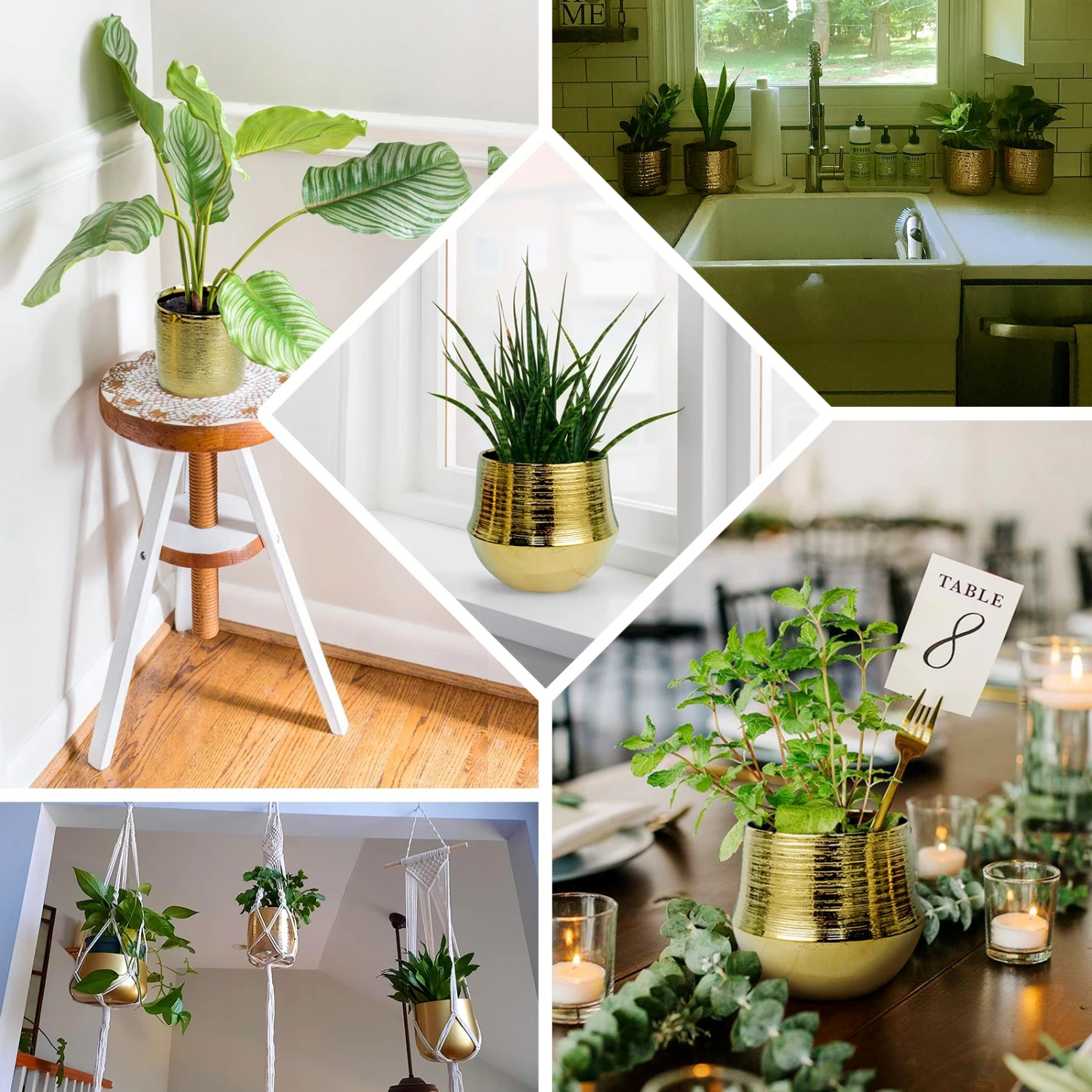 2 Pack Gold Textured Round Ceramic Flower Plant Pots, Cylindrical Bell Shaped Metallic Gold Brushed Planter Pot 6" 3 2 Pack Gold Textured Round Ceramic Flower Plant Pots, Cylindrical Bell Shaped Metallic Gold Brushed Planter Pot 6" - Image 3