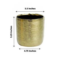 2 Pack Gold Textured Round Ceramic Flower Plant Pots, Cylindrical Metallic Gold Brushed Indoor Planter Pot 5" -Home Decor Promotional Store PLNT CERM 002 M GOLD 98