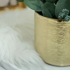 2 Pack Gold Textured Round Ceramic Flower Plant Pots, Cylindrical Metallic Gold Brushed Indoor Planter Pot 5" -Home Decor Promotional Store PLNT CERM 002 M GOLD D01
