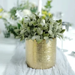 2 Pack Gold Textured Round Ceramic Flower Plant Pots, Cylindrical Metallic Gold Brushed Indoor Planter Pot 5" -Home Decor Promotional Store PLNT CERM 002 M GOLD D04