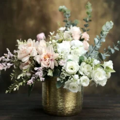 2 Pack Gold Textured Round Ceramic Flower Plant Pots, Cylindrical Metallic Gold Brushed Indoor Planter Pot 5" -Home Decor Promotional Store PLNT CERM 002 M GOLD D06