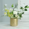 2 Pack Gold Textured Round Ceramic Flower Plant Pots, Cylindrical Metallic Gold Brushed Indoor Planter Pot 5"