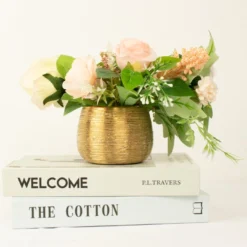 4 Pack | 3" Textured Ceramic Flower Vase Pots, Round Brushed Indoor Planters