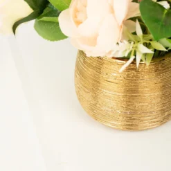 4 Pack | 3" Textured Ceramic Flower Vase Pots, Round Brushed Indoor Planters 31 4 Pack | 3" Textured Ceramic Flower Vase Pots, Round Brushed Indoor Planters -Home Decor Promotional Store PLNT CERM 002 S GOLD D03