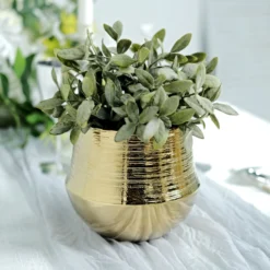 2 Pack Gold Textured Round Ceramic Flower Plant Pots, Cylindrical Bell Shaped Metallic Gold Brushed Planter Pot 6" 14 2 Pack Gold Textured Round Ceramic Flower Plant Pots, Cylindrical Bell Shaped Metallic Gold Brushed Planter Pot 6" -Home Decor Promotional Store PLNT CERM 003 M GOLD D04