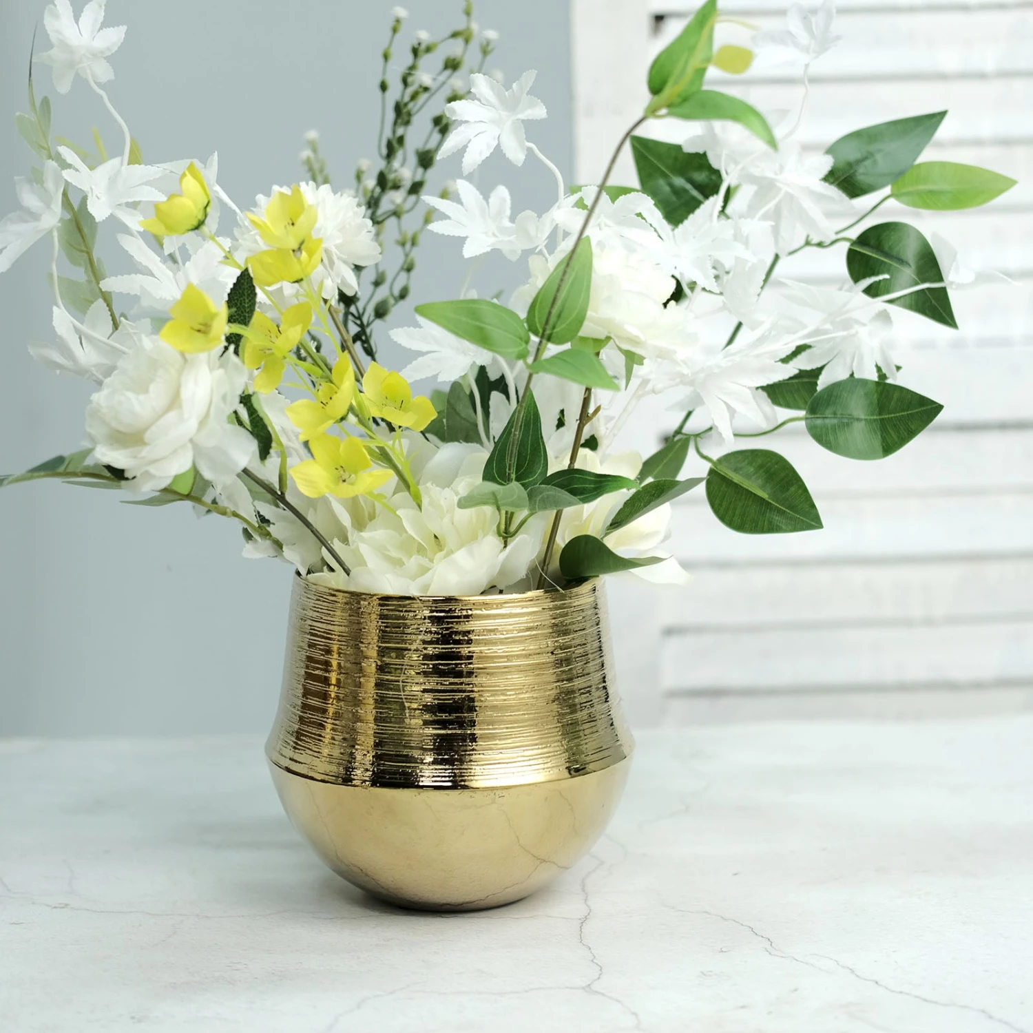 2 Pack Gold Textured Round Ceramic Flower Plant Pots, Cylindrical Bell Shaped Metallic Gold Brushed Planter Pot 6" 10 2 Pack Gold Textured Round Ceramic Flower Plant Pots, Cylindrical Bell Shaped Metallic Gold Brushed Planter Pot 6" - Image 10