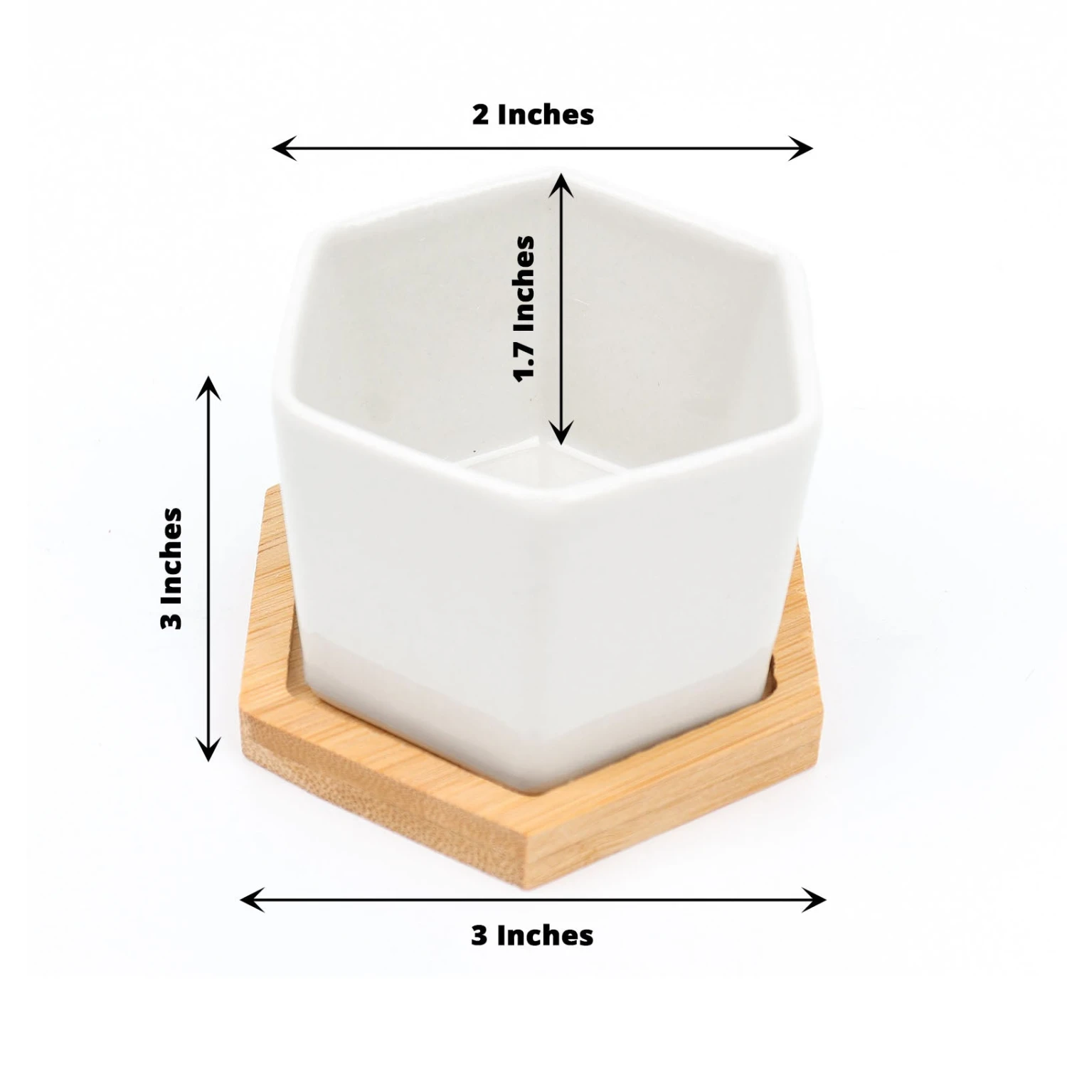 6 Pack | 3" White Geometric Hexagon Ceramic Planter Pots, Bamboo Tray Base W/ Drainage Hole, Cactus & Succulent Planters With Removable Bottom 15 6 Pack | 3" White Geometric Hexagon Ceramic Planter Pots, Bamboo Tray Base W/ Drainage Hole, Cactus & Succulent Planters With Removable Bottom - Image 15