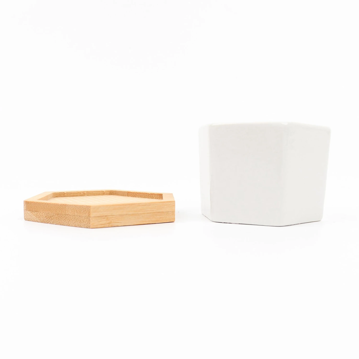 6 Pack | 3" White Geometric Hexagon Ceramic Planter Pots, Bamboo Tray Base W/ Drainage Hole, Cactus & Succulent Planters With Removable Bottom 14 6 Pack | 3" White Geometric Hexagon Ceramic Planter Pots, Bamboo Tray Base W/ Drainage Hole, Cactus & Succulent Planters With Removable Bottom - Image 14