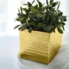 2 Pack | 5" Brush Textured Ceramic Square Flower Plant Box, Cube Shaped Planter Pots