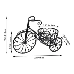 22" Black Metal Tricycle Planter Basket, Decorative Plant Stand For Indoor/Outdoor -Home Decor Promotional Store PLNT MET 001 BLK 98