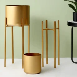 2 Pack | Modern Gold Metal Planter Stand, Decorative Indoor Planter Pots - 25" | 27" -Home Decor Promotional Store PLNT MET 002 SET GOLD D01.progressive 431e5194 e239 4e0c a890 d2f3e1dea093
