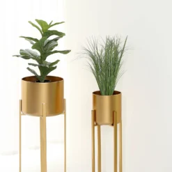 2 Pack | Modern Gold Metal Planter Stand, Decorative Indoor Planter Pots - 25" | 27" -Home Decor Promotional Store PLNT MET 002 SET GOLD D02.progressive b00a8e3e 9692 45fc a89a 3f3364d5084e