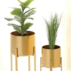 2 Pack | Modern Gold Metal Planter Stand, Decorative Indoor Planter Pots - 25" | 27" -Home Decor Promotional Store PLNT MET 002 SET GOLD D03.progressive c25f4669 69a5 4551 bb17 9870dad7b80d
