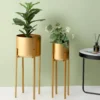 2 Pack | Modern Gold Metal Planter Stand, Decorative Indoor Planter Pots - 25" | 27"