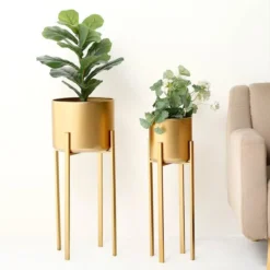 2 Pack | Modern Gold Metal Planter Stand, Decorative Indoor Planter Pots - 25" | 27" -Home Decor Promotional Store PLNT MET 002 SET GOLD 02 grande.progressive fca62911 4f93 4035 b6e0 09f50f3ccc90