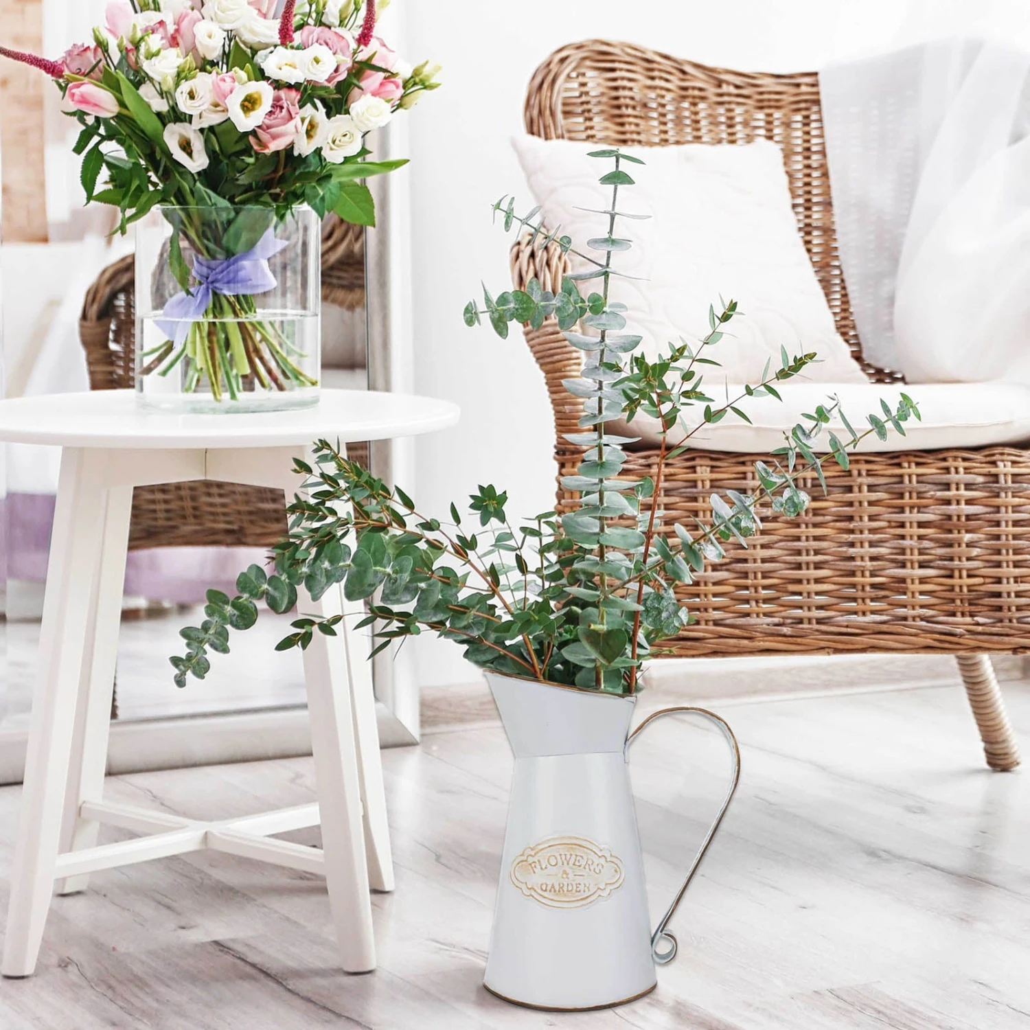 Vintage Metal Decorative Garden Water Pitcher Centerpiece, Rustic Shabby Chic Milk Jug Flower Vase 9" 4 Vintage Metal Decorative Garden Water Pitcher Centerpiece, Rustic Shabby Chic Milk Jug Flower Vase 9" - Image 4