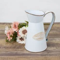 Vintage Metal Decorative Garden Water Pitcher Centerpiece, Rustic Shabby Chic Milk Jug Flower Vase 9" 20 Vintage Metal Decorative Garden Water Pitcher Centerpiece, Rustic Shabby Chic Milk Jug Flower Vase 9" -Home Decor Promotional Store PLNT MET 003 S WHT D02