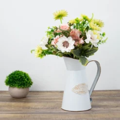 Vintage Metal Decorative Garden Water Pitcher Centerpiece, Rustic Shabby Chic Milk Jug Flower Vase 9" 26 Vintage Metal Decorative Garden Water Pitcher Centerpiece, Rustic Shabby Chic Milk Jug Flower Vase 9" -Home Decor Promotional Store PLNT MET 003 S WHT D08