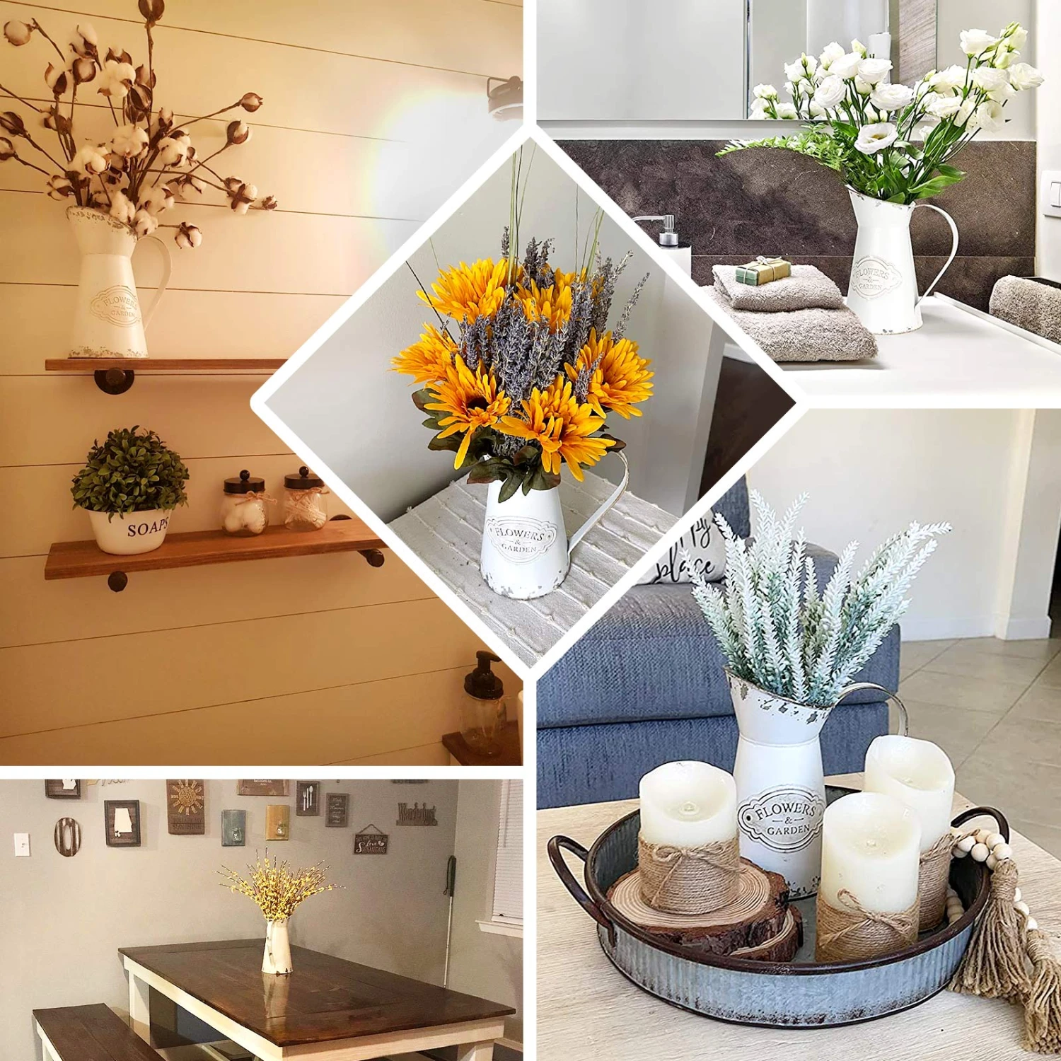 Vintage Metal Decorative Garden Water Pitcher Centerpiece, Rustic Shabby Chic Milk Jug Flower Vase 9" 3 Vintage Metal Decorative Garden Water Pitcher Centerpiece, Rustic Shabby Chic Milk Jug Flower Vase 9" - Image 3