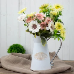 Vintage Metal Decorative Garden Water Pitcher Centerpiece, Rustic Shabby Chic Milk Jug Flower Vase 9" 18 Vintage Metal Decorative Garden Water Pitcher Centerpiece, Rustic Shabby Chic Milk Jug Flower Vase 9" -Home Decor Promotional Store PLNT MET 003 S WHT 01