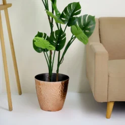 11" Hammered Design Large Indoor Flower Plant Pot, Decorative Greenery Planter -Home Decor Promotional Store PLNT PLST 002 L 054 01