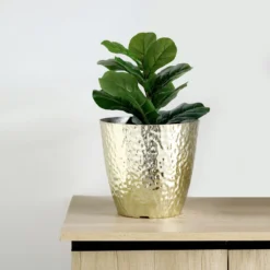 11" Hammered Design Large Indoor Flower Plant Pot, Decorative Greenery Planter -Home Decor Promotional Store PLNT PLST 002 L GOLD D07