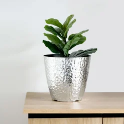 11" Hammered Design Large Indoor Flower Plant Pot, Decorative Greenery Planter -Home Decor Promotional Store PLNT PLST 002 L SILV D06