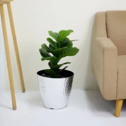 11" Hammered Design Large Indoor Flower Plant Pot, Decorative Greenery Planter -Home Decor Promotional Store PLNT PLST 002 L SILV 01