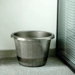 14" Shiny Finished Rim Large Barrel Planter Pot, Indoor/Outdoor Decorative Flower Pot -Home Decor Promotional Store PLNT PLST 003 L 044 D01
