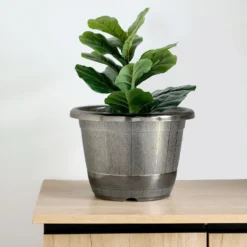 14" Shiny Finished Rim Large Barrel Planter Pot, Indoor/Outdoor Decorative Flower Pot -Home Decor Promotional Store PLNT PLST 003 L 044 01