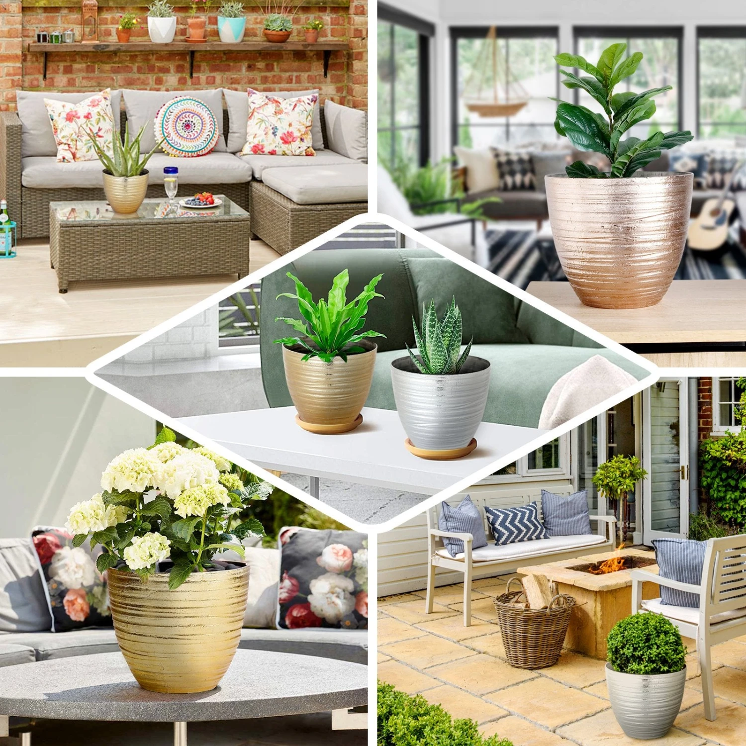 12" Metallic Textured Finish Large Indoor Flower Plant Pot, Decorative Indoor/Outdoor Planter 3 12" Metallic Textured Finish Large Indoor Flower Plant Pot, Decorative Indoor/Outdoor Planter - Image 3