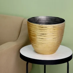 12" Metallic Textured Finish Large Indoor Flower Plant Pot, Decorative Indoor/Outdoor Planter 26 12" Metallic Textured Finish Large Indoor Flower Plant Pot, Decorative Indoor/Outdoor Planter -Home Decor Promotional Store PLNT PLST 004 L GOLD D03
