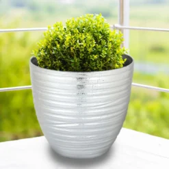 12" Metallic Textured Finish Large Indoor Flower Plant Pot, Decorative Indoor/Outdoor Planter 37 12" Metallic Textured Finish Large Indoor Flower Plant Pot, Decorative Indoor/Outdoor Planter -Home Decor Promotional Store PLNT PLST 004 L SILV D11