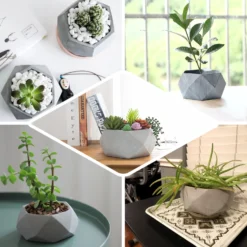 7" Gray Finished Concrete Geometric Planter, Mini Cement Succulent Flower Pot -Home Decor Promotional Store PLNT RSN 001 4 CEM EBC2