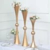 2 Pack | Gold Crystal Embellishment Trumpet Table Centerpiece, Reversible Plastic Flower Vase